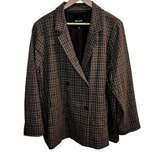 Madewell Blazer Womens 3X Brown Plaid Double Breasted Jacket Pockets Workwear